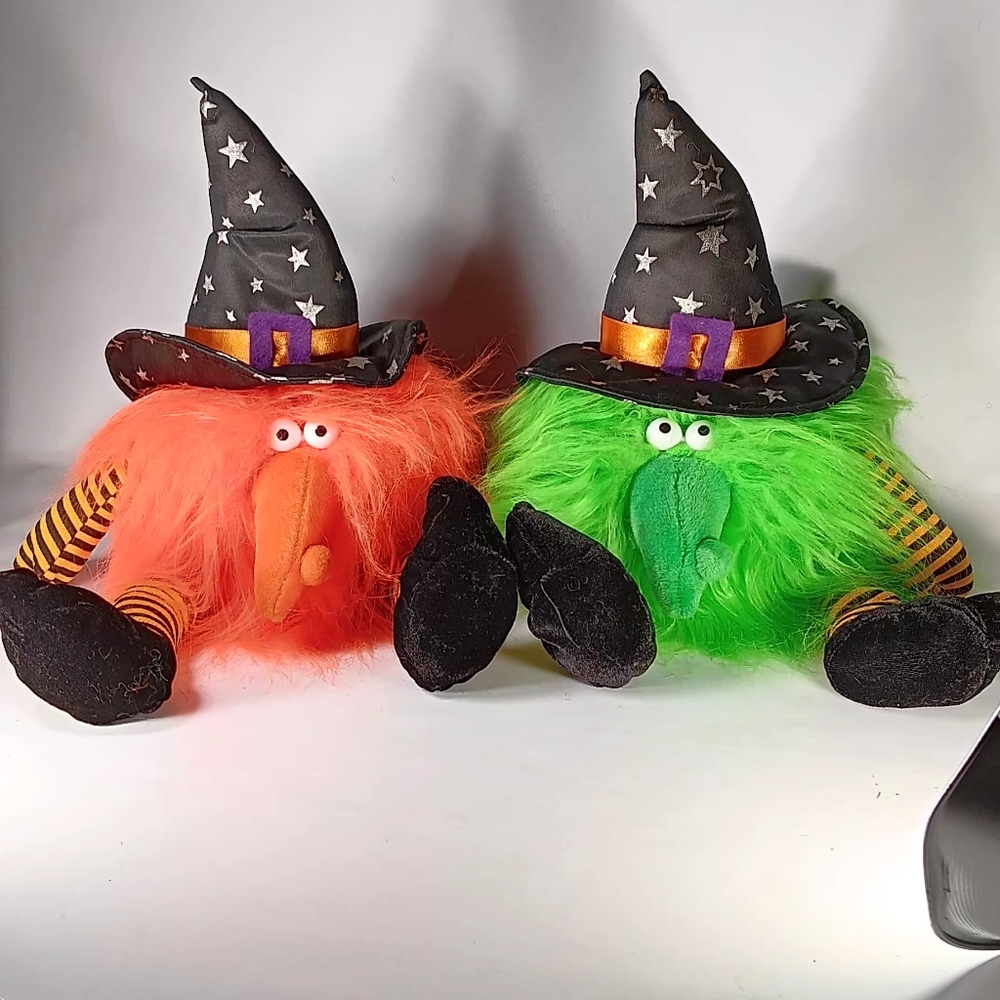 Halloween Cute Witch Gnome Plush Set - Orange and Green